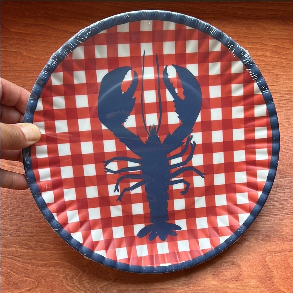 Talbots “180 degrees” Lobster Print Melamine 9” Round Plate Set of 4